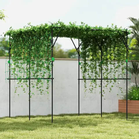 7.3 ft Tall Metal Garden Trellis with Climbing Netting, Black