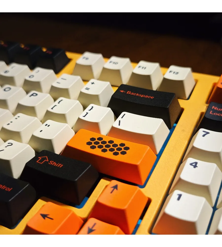 Large carbon theme keycap 187 key full set of black orange and white color scheme PBT hot sublimation mechanical keyboard