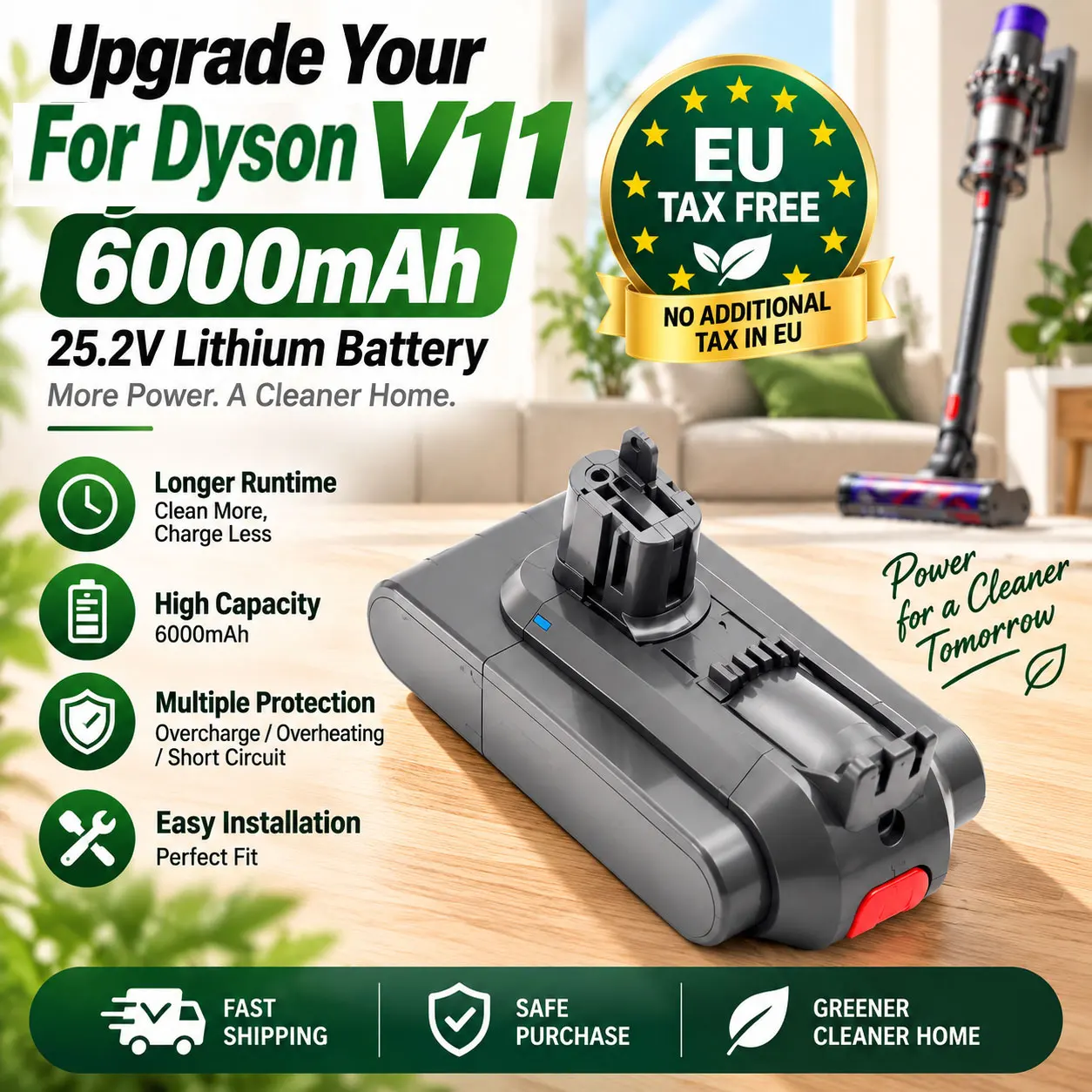 100% kompatibel mit Dyson V11 V15 25,2V 6800mAh Li-Ion Ersatzakku, geeignet für V11 Absolute Extra, Torque Drive Extra, Fluffy Extra, Animal, V15 Detect kabellosen Staubsaugern.