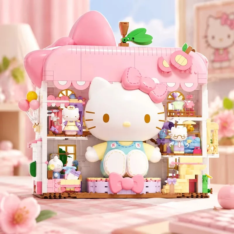 AreaX Hello Kitty House Building Blocks Set With Light Type C Charging Creative DIY Bricks Model Toy Gift For Adult Women & fans