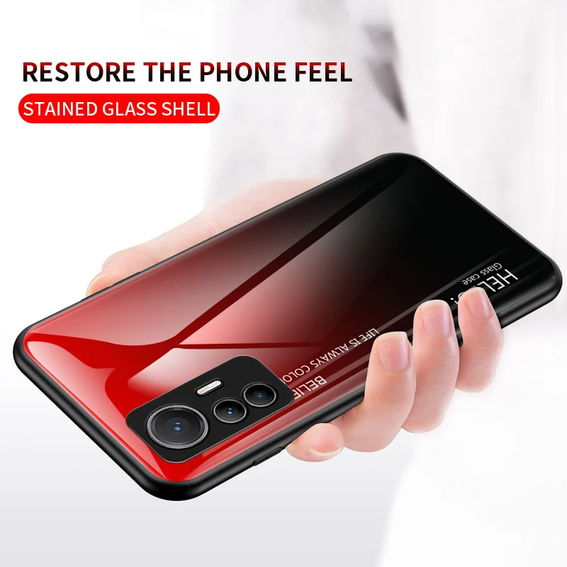 For Xiaomi 12 Lite Case Tempered Glass Gradient Back Cover Soft Silicone Frame Phone Case For Xiaomi Mi 12 Lite 12X 12T Pro 5G