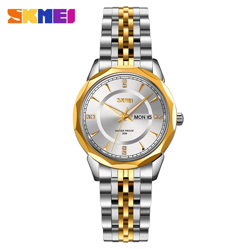 SKMEI 9264 Luxury Women Quartz Watch Stainless Steel Gold Silver Female Clock Quartz Wristwatch Fashion Ladies Wrist Watch