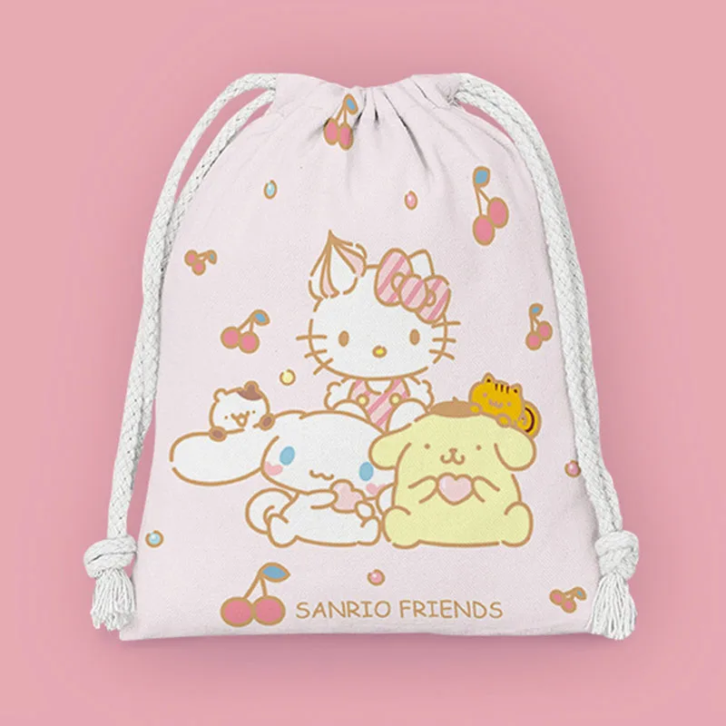 Anime Sanrio Kawaii Drawstring Storage Bag Cute Hello Kitty My Melody Kuromi Cartoon Portable Folding Pocket Gifts Sweets Pouch