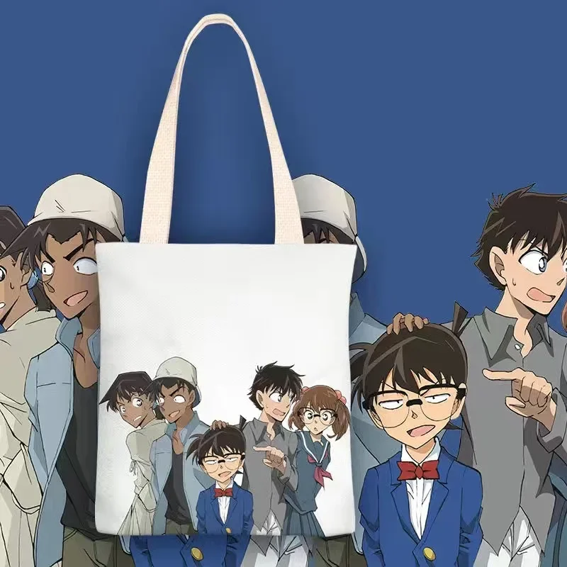 Detective conan-学生用キャンバスバッグ、大容量ショルダーバッグ、漫画ショッピング、環境保護、ファッション