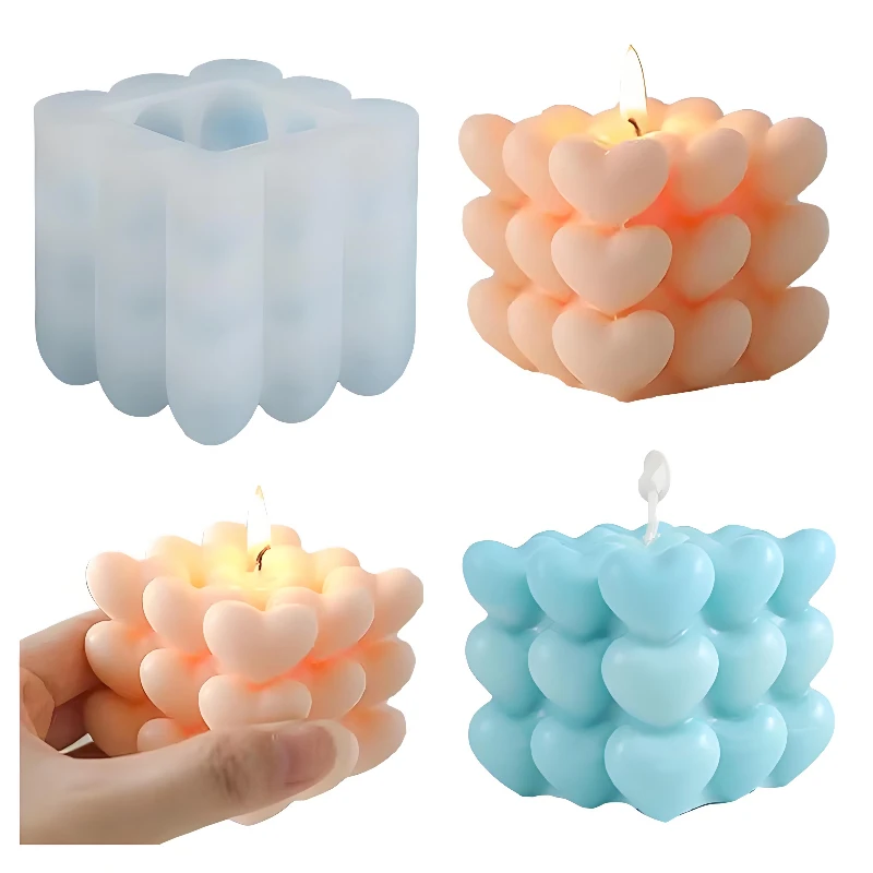 Vela de silicona 3D en forma de cuore de amor، molde de resina para jabón de Chocolate، cubo perfumado fait a mano