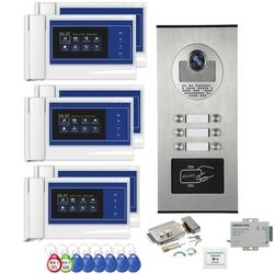 4 wire 7 inch Apartment Building Video Intercom Video Door Bell Camera with 2/3/4/6 Buttons for Family Video Door Phone System