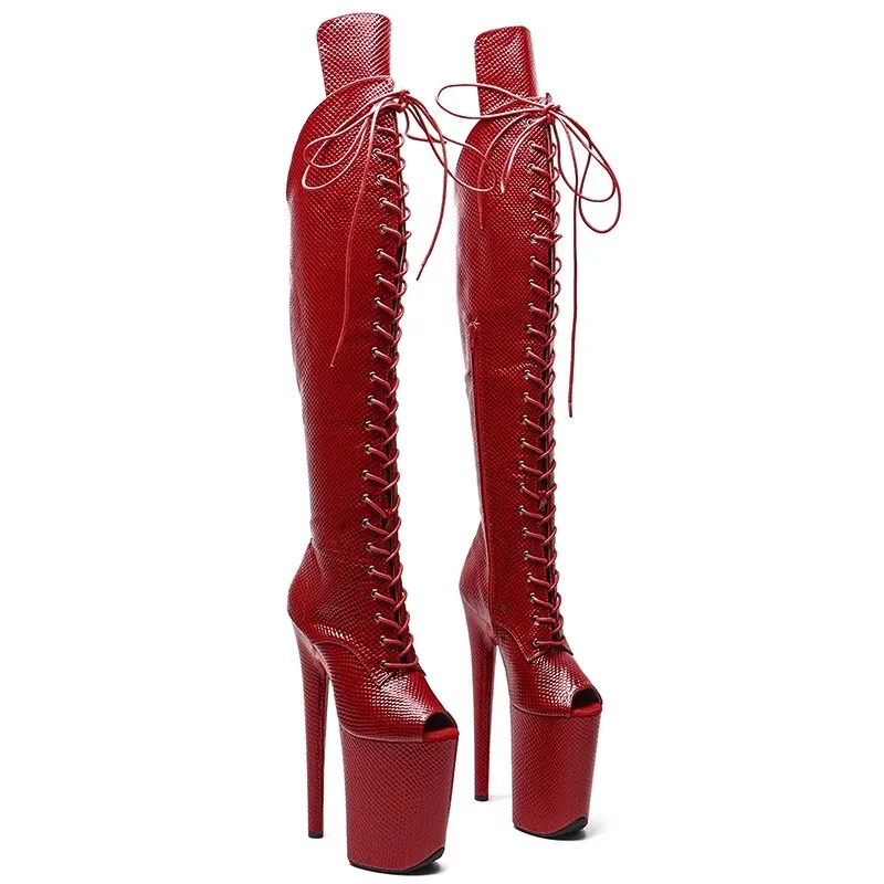 New 23CM/9inches Snake PU open toe fashion lady High Heel platform Pole Dance boots