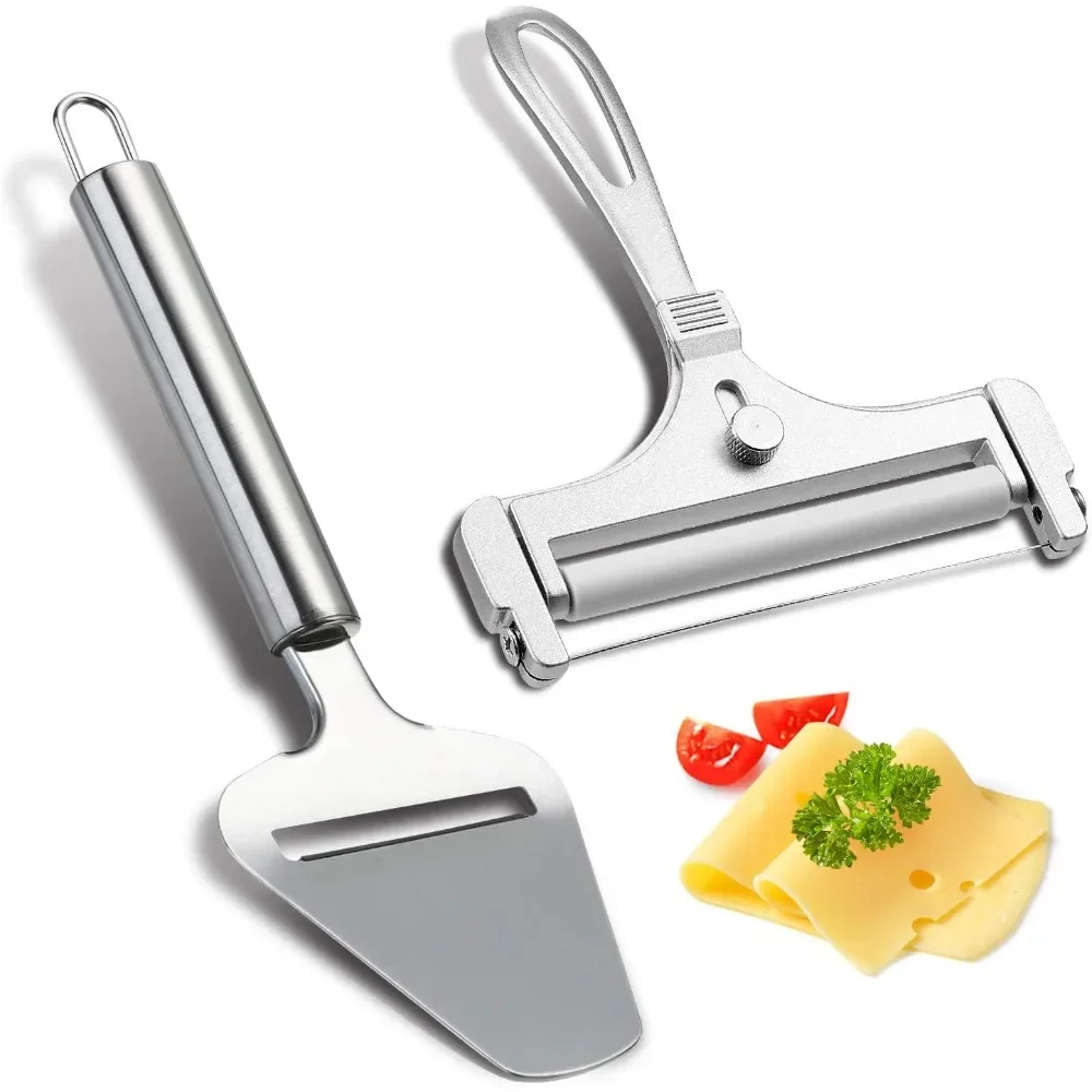 

2 PCS Stainless Steel Wire Cheese Slicer with Cheese Plane Tool Adjustable Thickness Cheese Cutter Kitchen Cooking Tool Butter