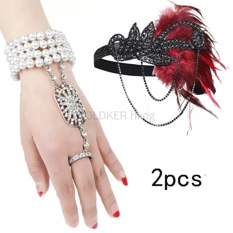 Haar Cosplay Zubehör Schmuck Armband Pailletten Haarband 1920er Jahre Vintage Gatsby Party Kopf bedeckung Frauen Flapper Feder Stirnband