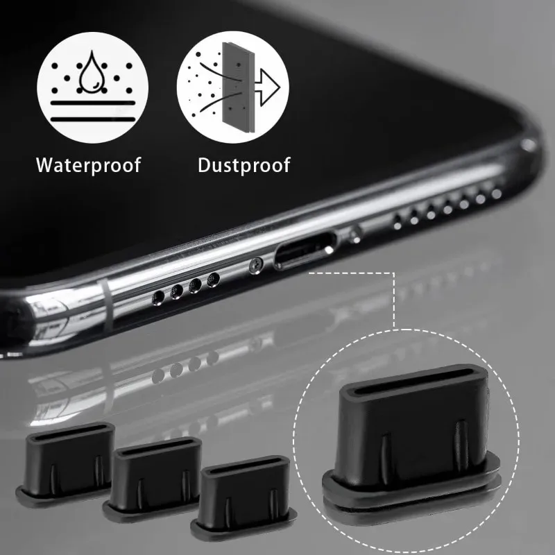 Plugue de poeira de silicone tipo C com escova de limpeza, tampa protetora de porta de carregamento para Samsung IPhone Xiaomi OPPO USB C Dustplugs