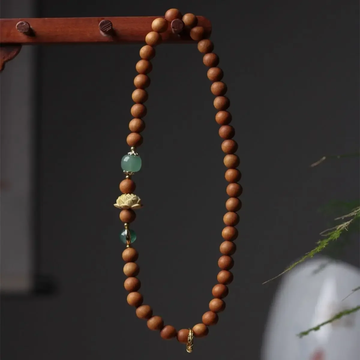 Natural Sandalwood Bracelet Double Circle Matching Ancient Method Gold  Yellow Poplar Lotus Canopy Jade Buddha Beads Hand String