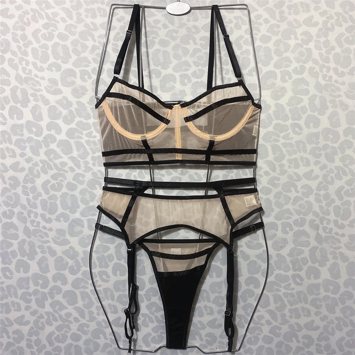 

European and American cross-border AliExpress Amazon best-selling products perspective splicing sexy lingerie set with steel rin