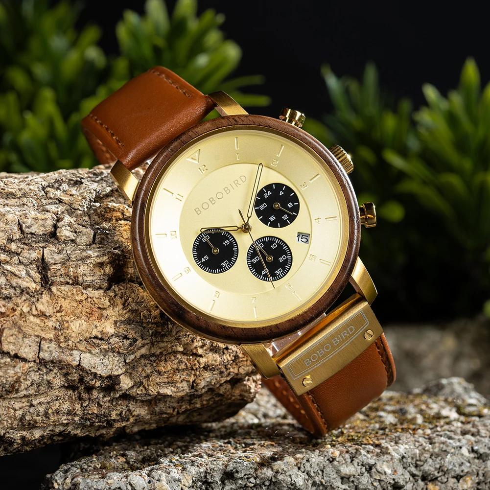 BOBO BIRD Men Wooden Watch Top Luxury  Japanese Movement Quartz Wristwatch Man Chronograph Watch Gift Dropshipping