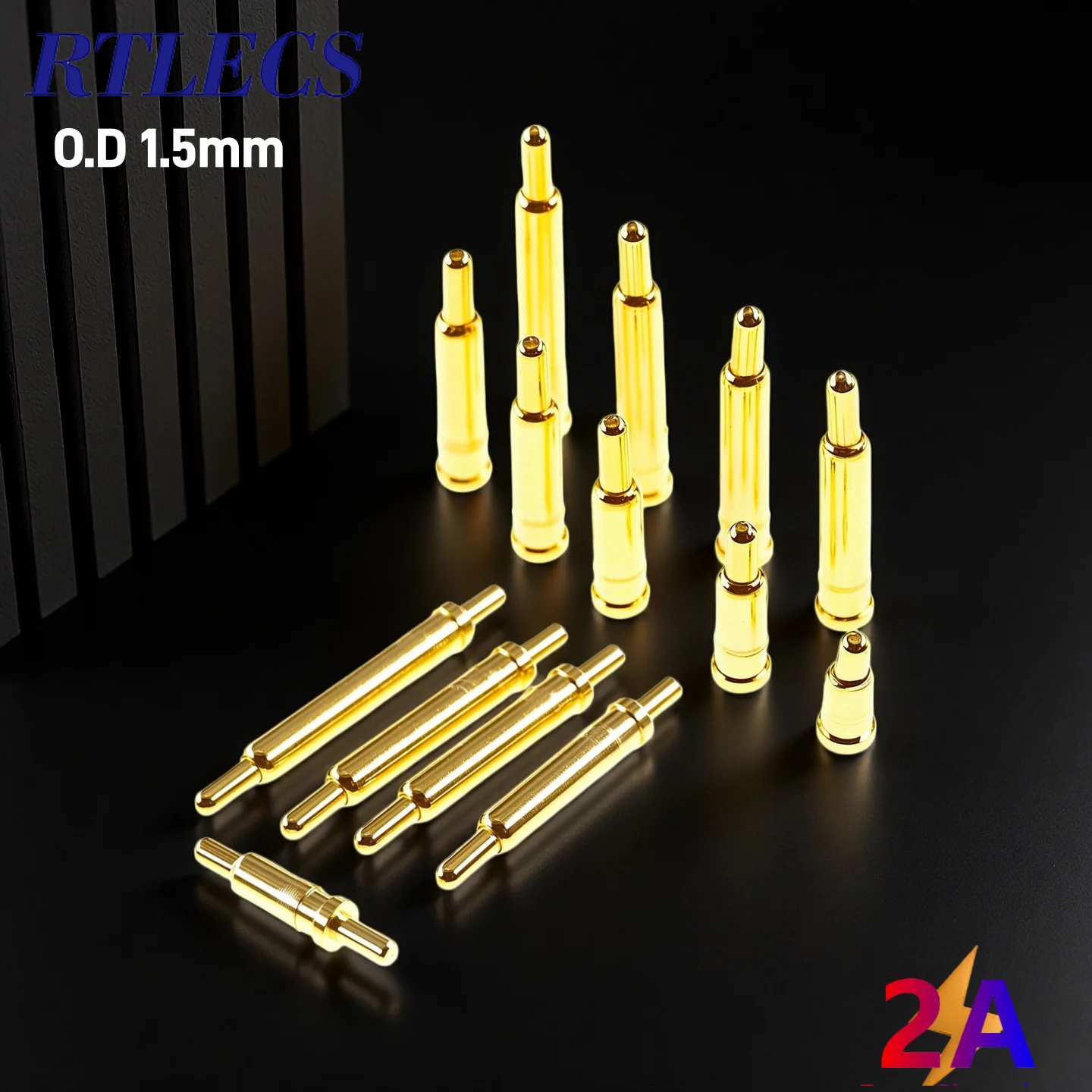 Pogo Pin Spring-loaded Connector Single High Current 2A 1.5mm Outer Diameter Low Profile Through Hole DIP SMD Brass Plated Gold