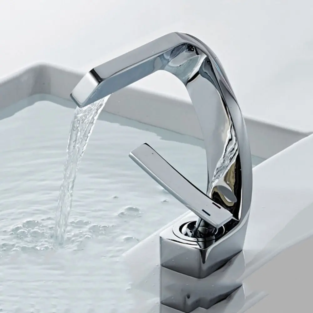 

Matte Golden White Basin Faucet Brushed Gold Black Chrome Waterfall Tap Contemporary Design Hot Cold Water Deck Mounted Faucet