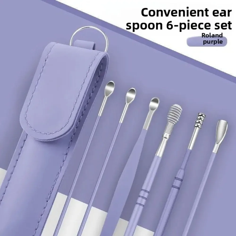 6PCS Gifts 360° Stainless Ear Pick Spiral Design Ear Wax Remova Ear Spoon Portable Spring Ear Scraper