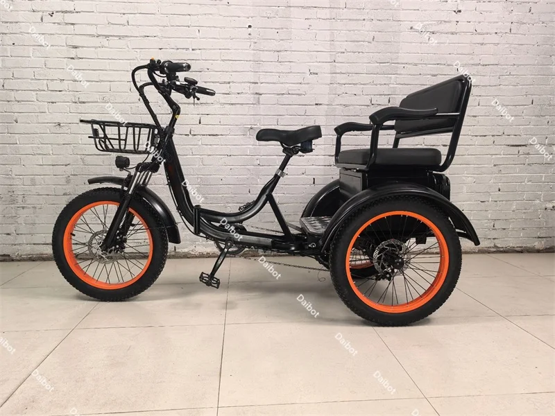 750W Familien-Elektrofahrrad 2-Sitzer Fatbike Elektrofahrrad mit 3 Rädern Abnehmbarer Akku Elektro-Dreirad für Erwachsene mit Beifahrern – Detail 6