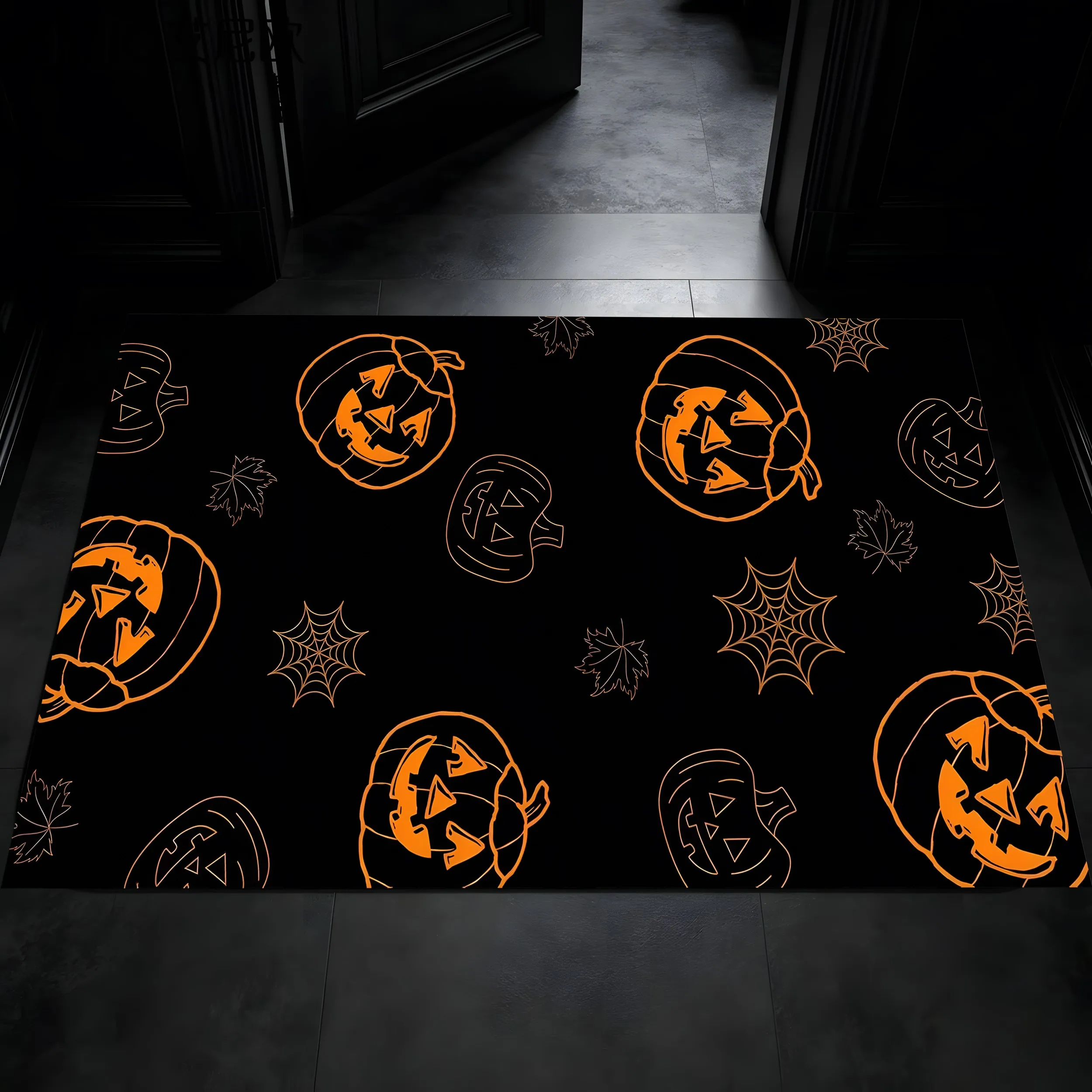 Halloween Pumpkin Head Spider Web 2D Velvet Rug for Living Room Bedroom Coffee Table Party Decor