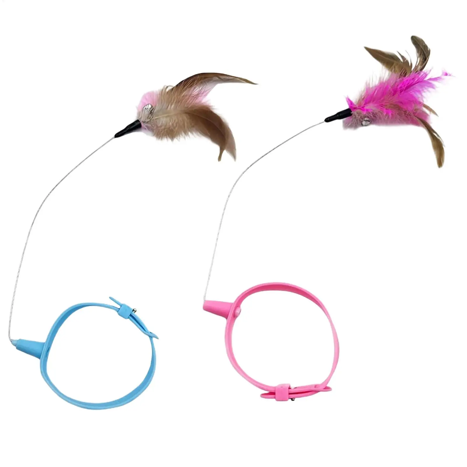 Cat Feathers Toy With Collar Interactive Teasing Wand Kitten