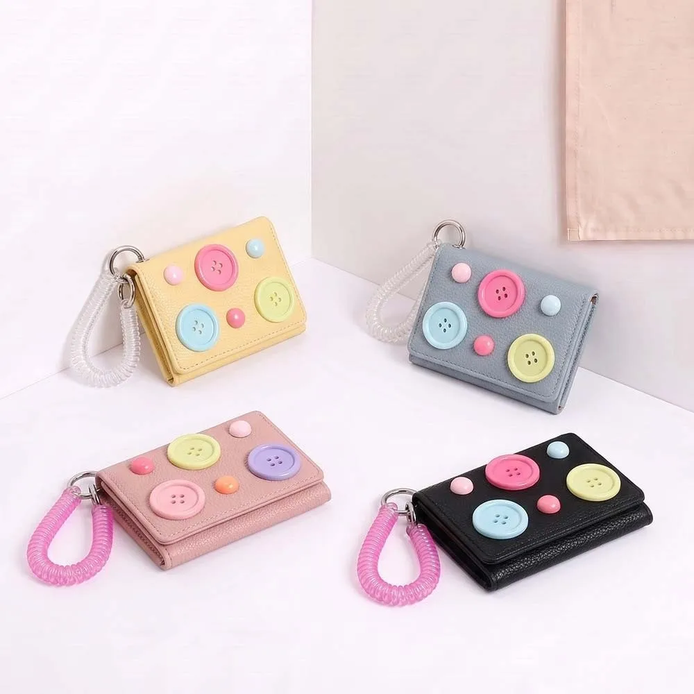 Large Capacity Dopamine Color Wallet Macaron Shade Anti Lost Button Mini Purse Compact Size Lightweight Tri-fold Card Holder