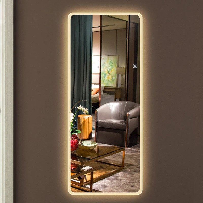 LED Full-Length Mirror, Smart Wall-Mounted Vanity Mirror with Lights, Frameless for Bedroom Bathroom