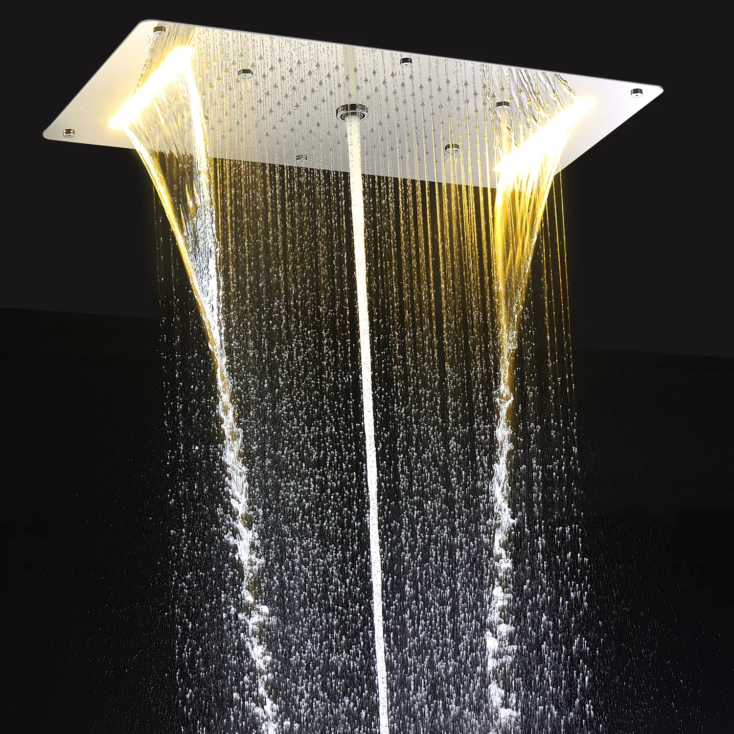 Bathroom Ceiling LED Shower Head Set Stainless Steel Chrome Apartment 700x380 MM Waterfall Rainfall Soft Shower Faucets Wall