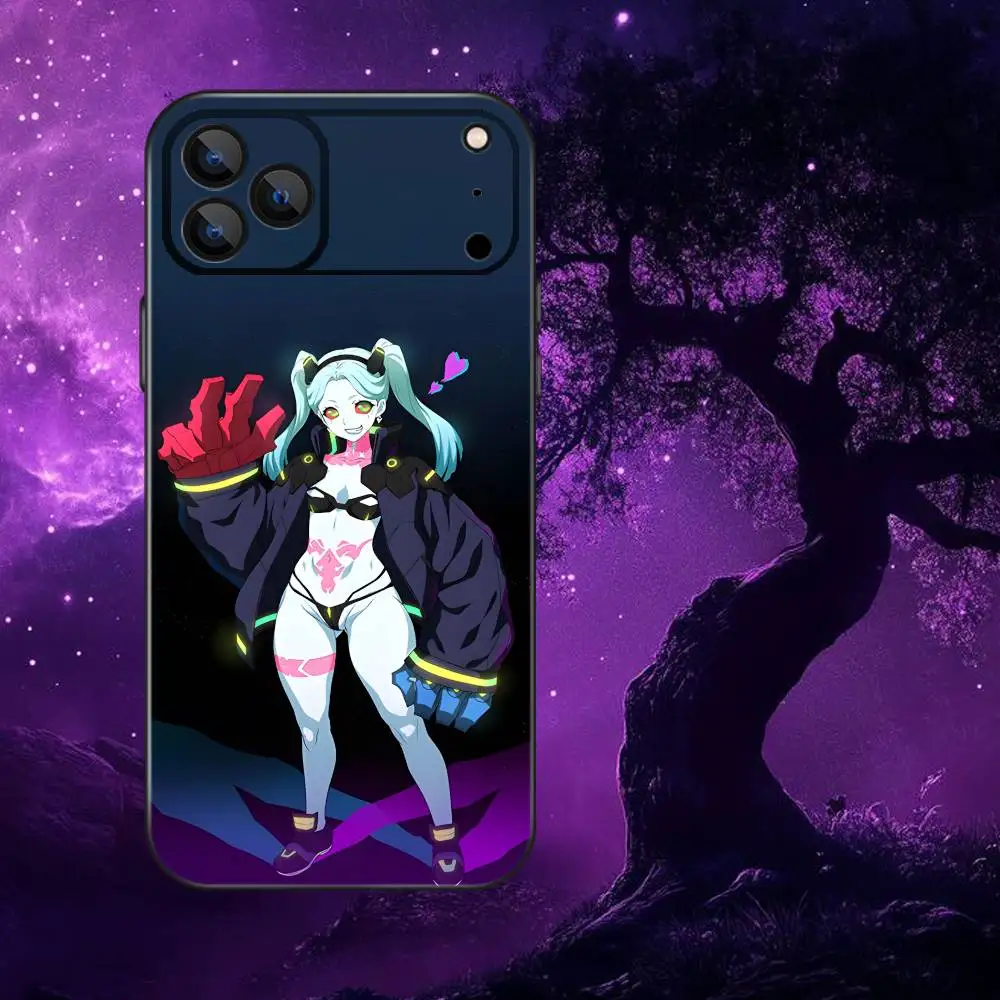 حافظة هاتف ريبيكا C-Cyberpunk E-Edgerunners لهاتف iPhone 17,16,15,14,13,12,Pro,Max,Plus,E,SE4,Air,Mini Black Soft Box