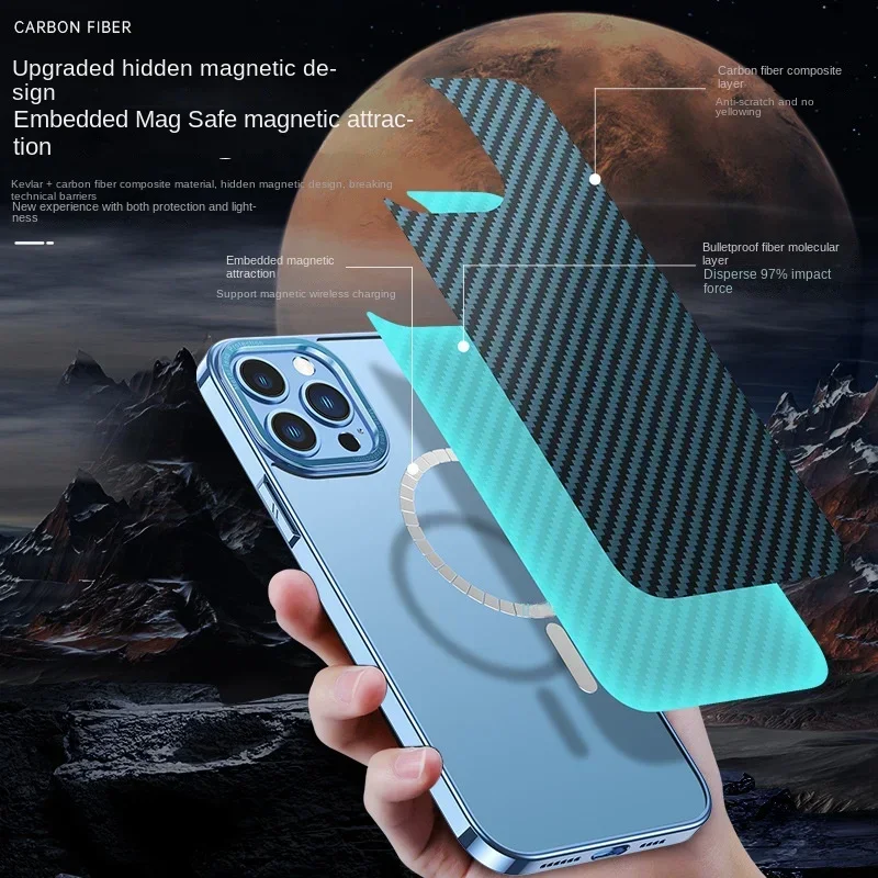 Kevlar Carbon Fiber Phone Case For Iphone 14 Plus 13 12 Pro Max Case With Electroplating Magnetic Suction Protective Cover New