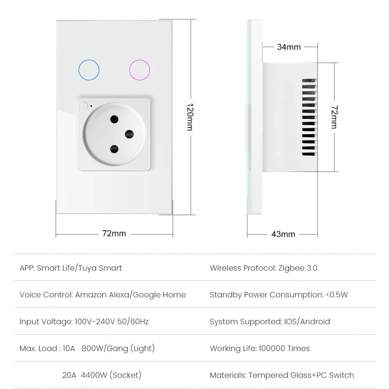 ZigBee Light Switch With Socket,Smart Israel  16A Smart Plug Works With Smart Life APP Alexa