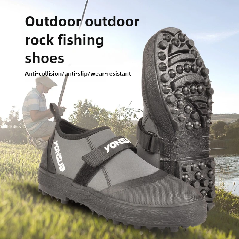 Fishing Shoes Steel Spikes Anti-Slip Wear-Resistant Soft Sole Mid-Calf Canyoning Sea Fishing Stream Outdoor Wading Shoes