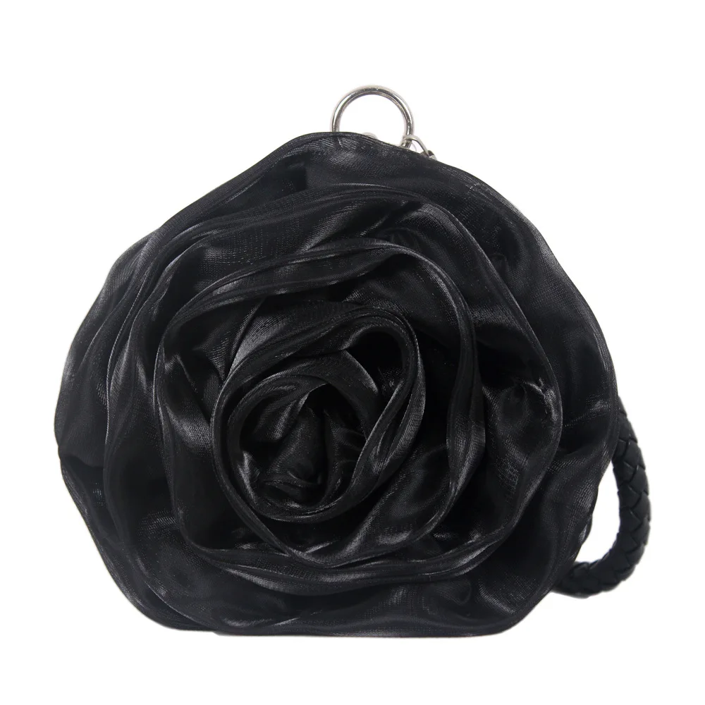 Three-dimensional satin flower dinner evening dress  bridal wedding lipstick change handbag girl