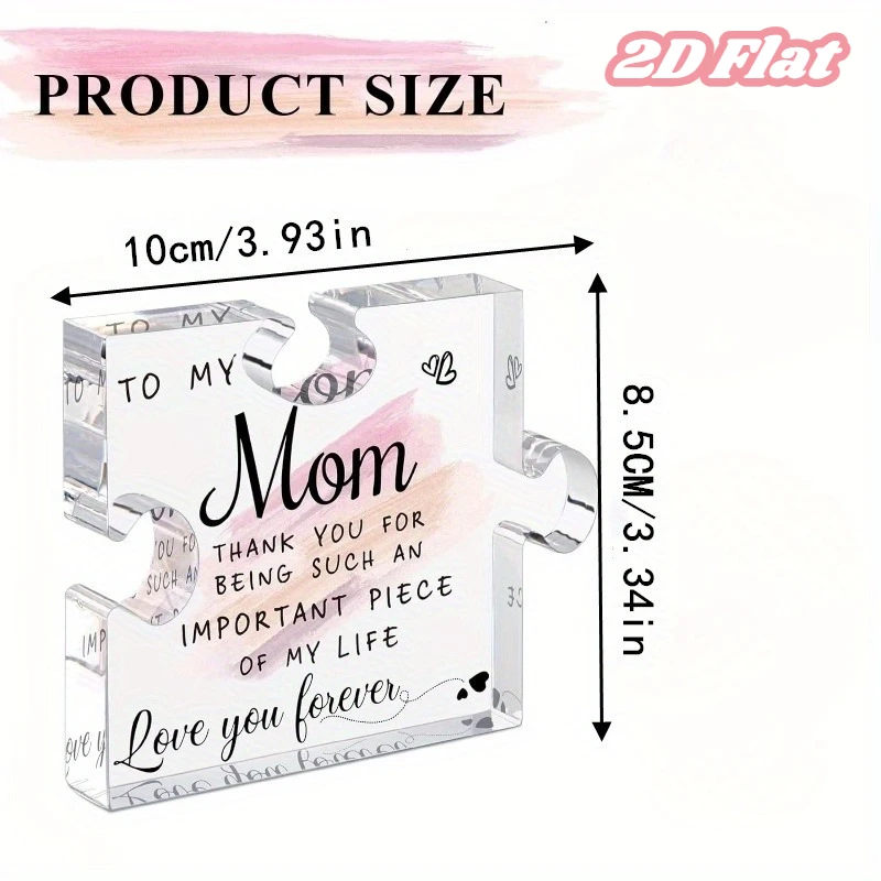 Daughter son's gift to mother - the best mother gift ever. Unique mother's birthday acrylic puzzle shaped plaque desktop decoration for mother's Christmas anniversary and Mother's Day gift center decorationFestival statue decorations