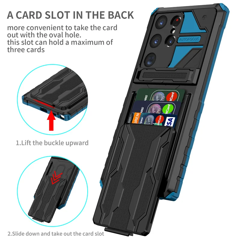 For Samsung Galaxy S23 Ultra 5G Case Shockproof Armor Stand Phone Cases For Samsung S23 + Plus S 23 Ultra Card Slot Back Cover