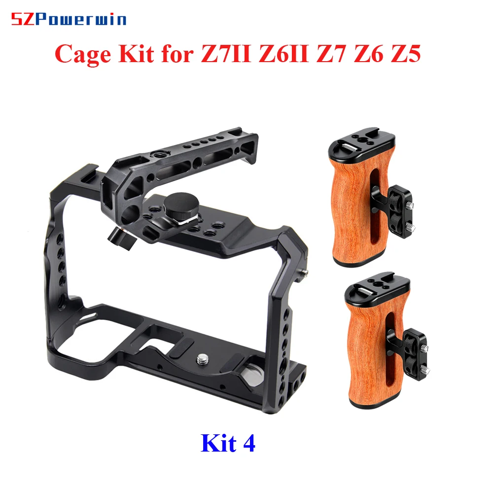 Powerwin for Nikon Z7II Z6II Z7 Z6 Z5 Camera Cage Kit Universal Handheld Rig Frame Gimbal Arri Locating Screw Wooden Handle