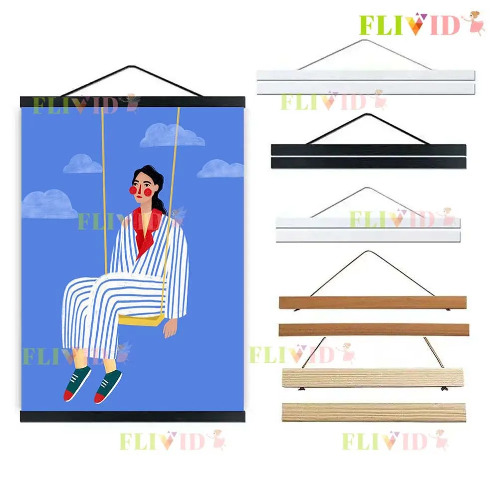 

1pc 21cm Magnatic Poster Hanger Canvas Painting Frame Black/White Teak Wood Photo Frame Gold Black Walnut Wall Frame