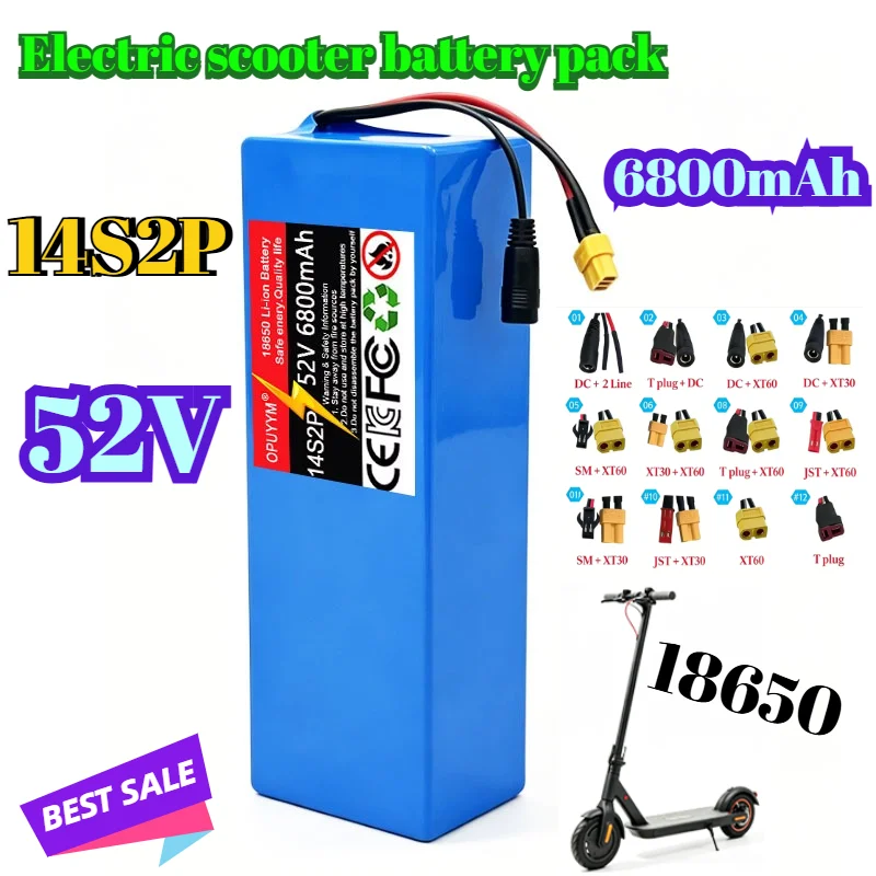 High Capacity 18650 14S2P 52V 6800mAh Rechargeable Lithium Battery Pack  Built-in BMS for Electric Bicicleta Scooter Balance Car