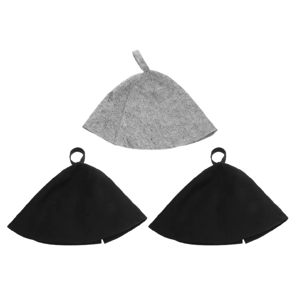 

3 Pcs Dry Hair Cap Heat Felt Shower Caps Black Bathing Accessories Therapy Bathhouse Sauna Hat Miss