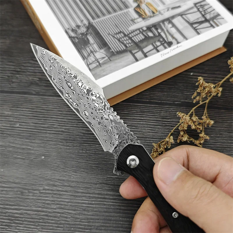 Damascus folding knife, Outdoor camping Survival Hiking fishing multi-purpose EDC pocket pocket pocket knife, men's gift