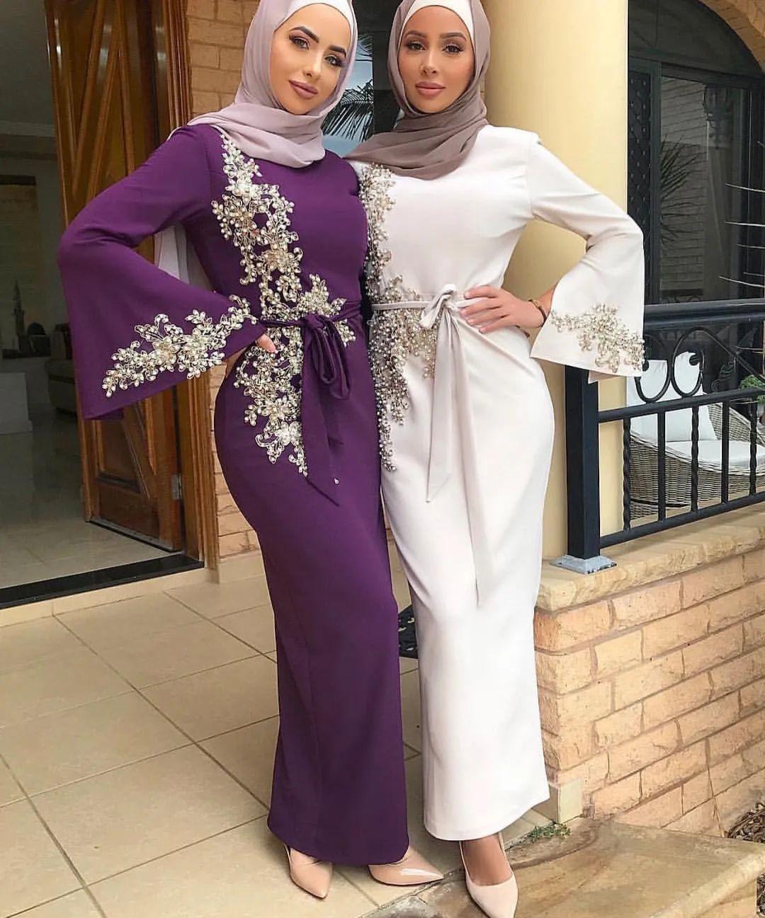 

Arabic Long Dress Robe Embroidery Beading Luxury Muslim Evening Dresses Long Sleeves Elegant Dubai Abaya Vestidos Longos