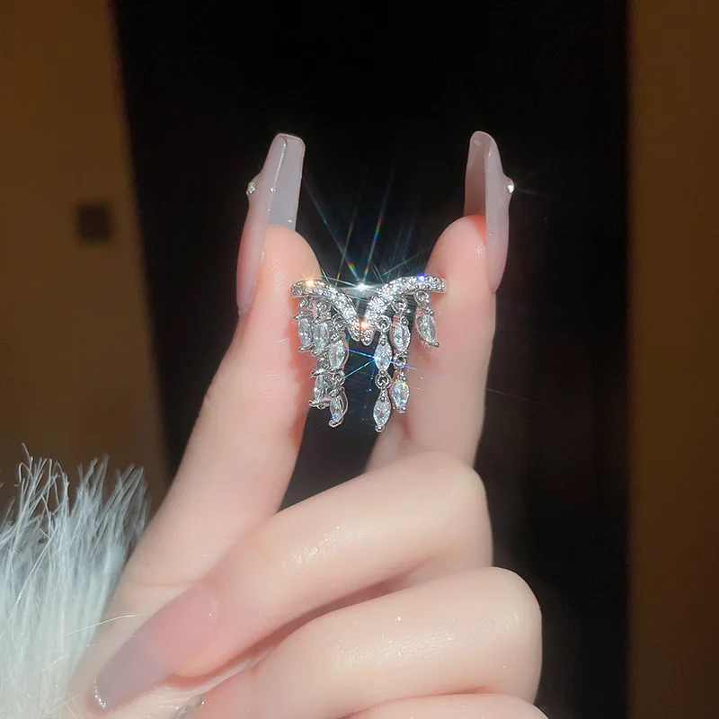 South Korea ins zircon tassel ring fashion luxury temperament index finger ring