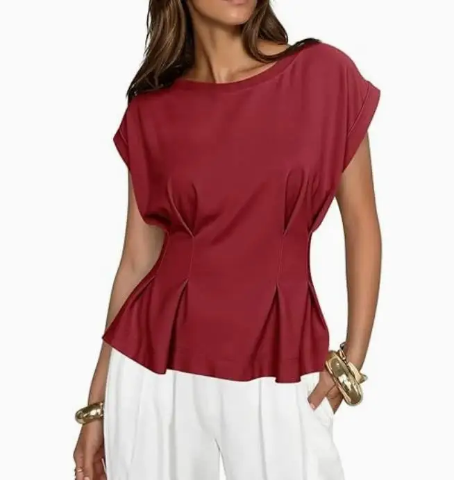 

2026 Summer New Women's Fashion Leisure Versatile Irregular Design Round Neck Short sleeved T-shirt Top Women's Wear