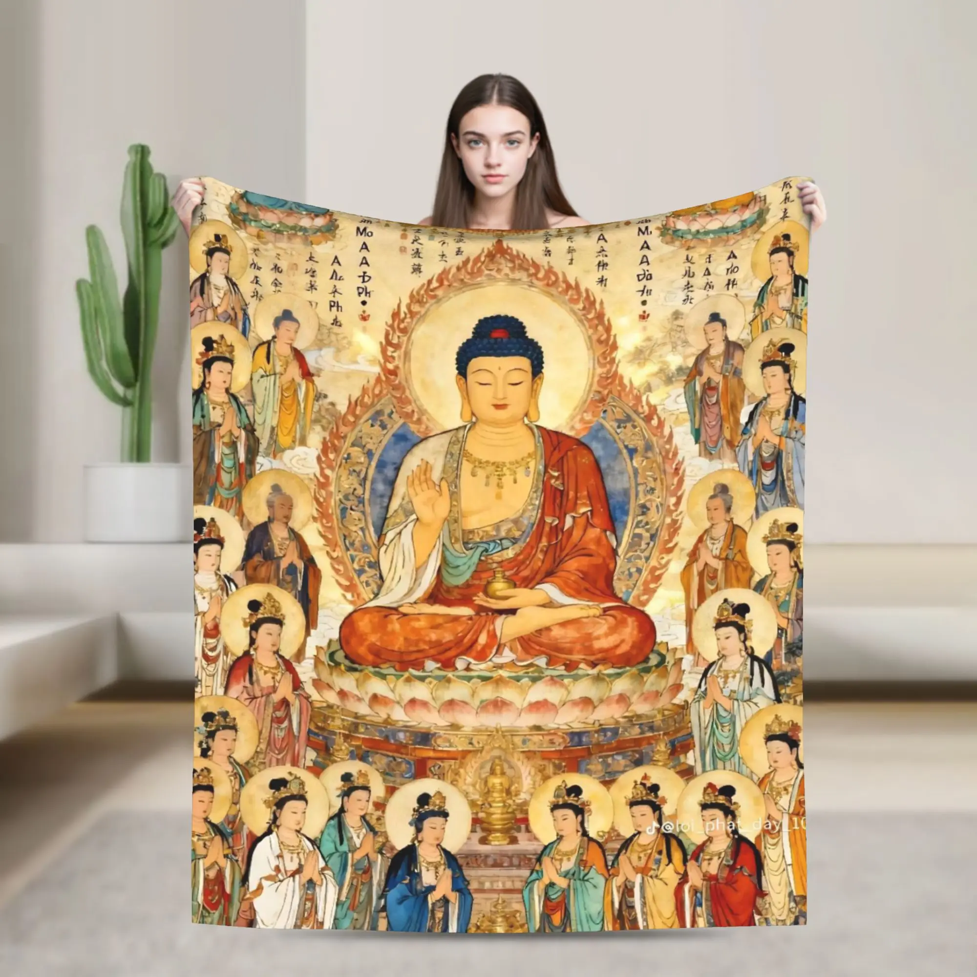 Buddha Tibetans Thangka Peaceful Flannel Blankets Buddhism Custom Throw Blanket for Home Hotel Sofa  200x150cm Bedspread