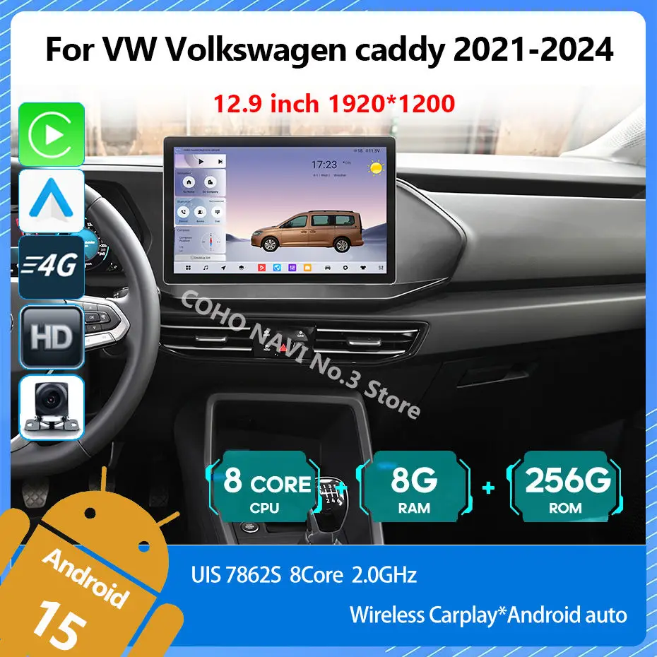 Radio para Auto Android 15 de 13.1 Pulgadas para VW Volkswagen Caddy 2021-2024 UIS7862 8+256gb, Reproductor Multimedia con Navegación, Carplay y Android Auto