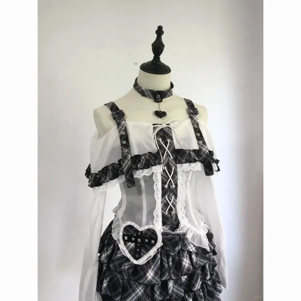 

Subculture Sweet Women Two Piece Set Dresss Slim Fit Office Lady Outifts Aesthetics Button Lace Bow Kawaii Japanese Suits Female