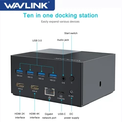 Wavlink-デュアルhdmiディスプレイ,ドッキングステーション,100w,USB 3.0,Rj45イーサネットケーブルを備えたユニバーサルラップトップ