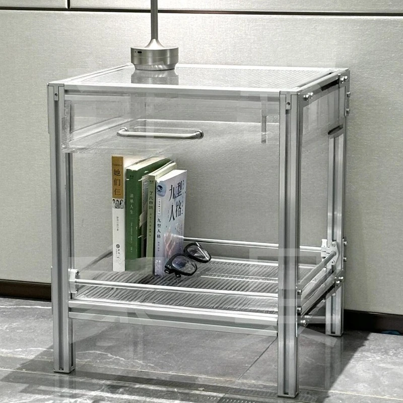 

Aluminum alloy side table, light luxury household small apartment, transparent corner, living room, acrylic book storage shelf