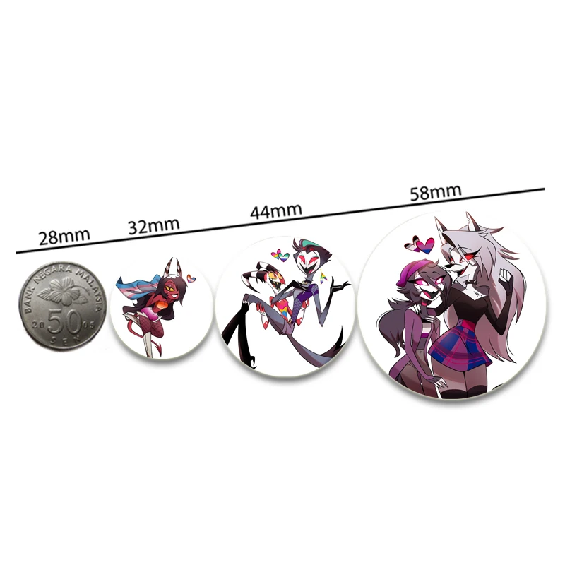 58mm Round Anime Hazbin Hotel‌ Enamel Pins Handmade Brooch Cartoon Cosplay Badge on Backpack Jewelry Accessories Collection Gift