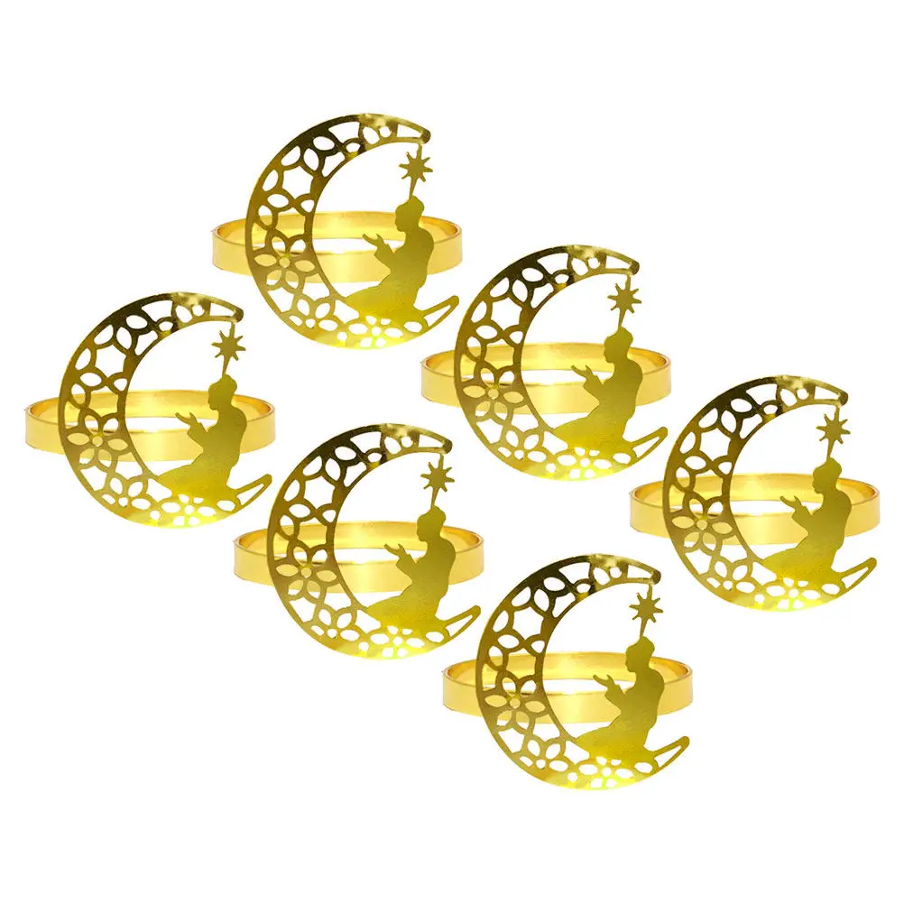 6Pcs Decorative Metal Napkin Rings with Lovely Moon Pattern Banquet Napkin Holder for Formal Events Casual Gatherings Holiday