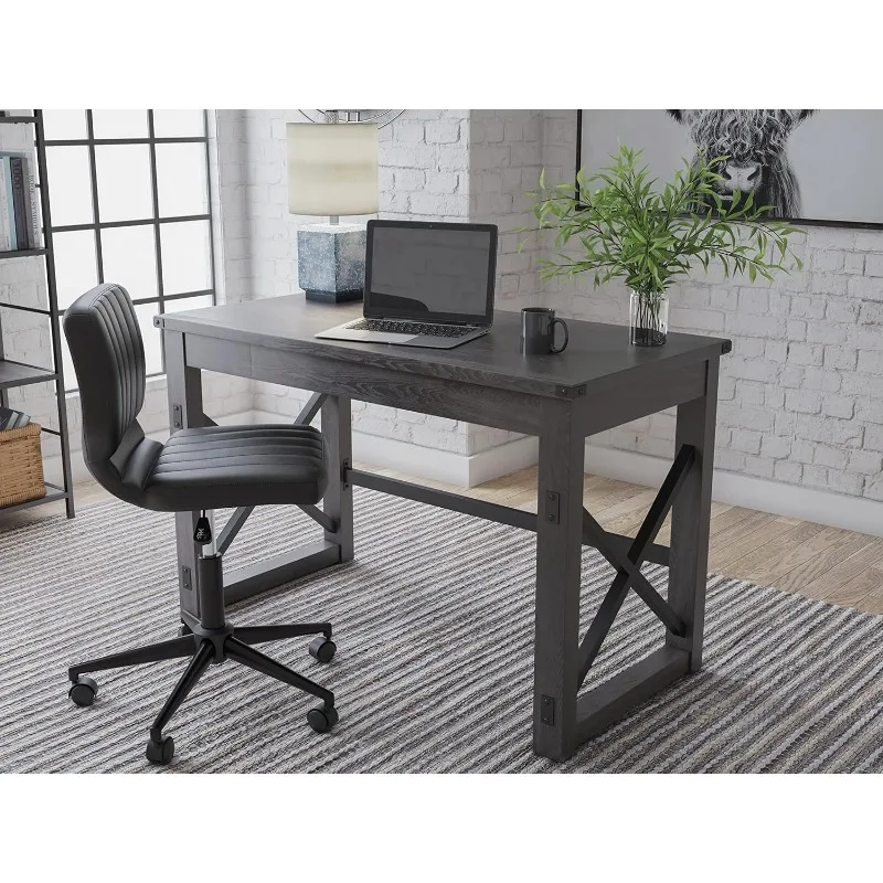 

Freedan Rustic Farmhouse Home Office Desk, Dark Gray
