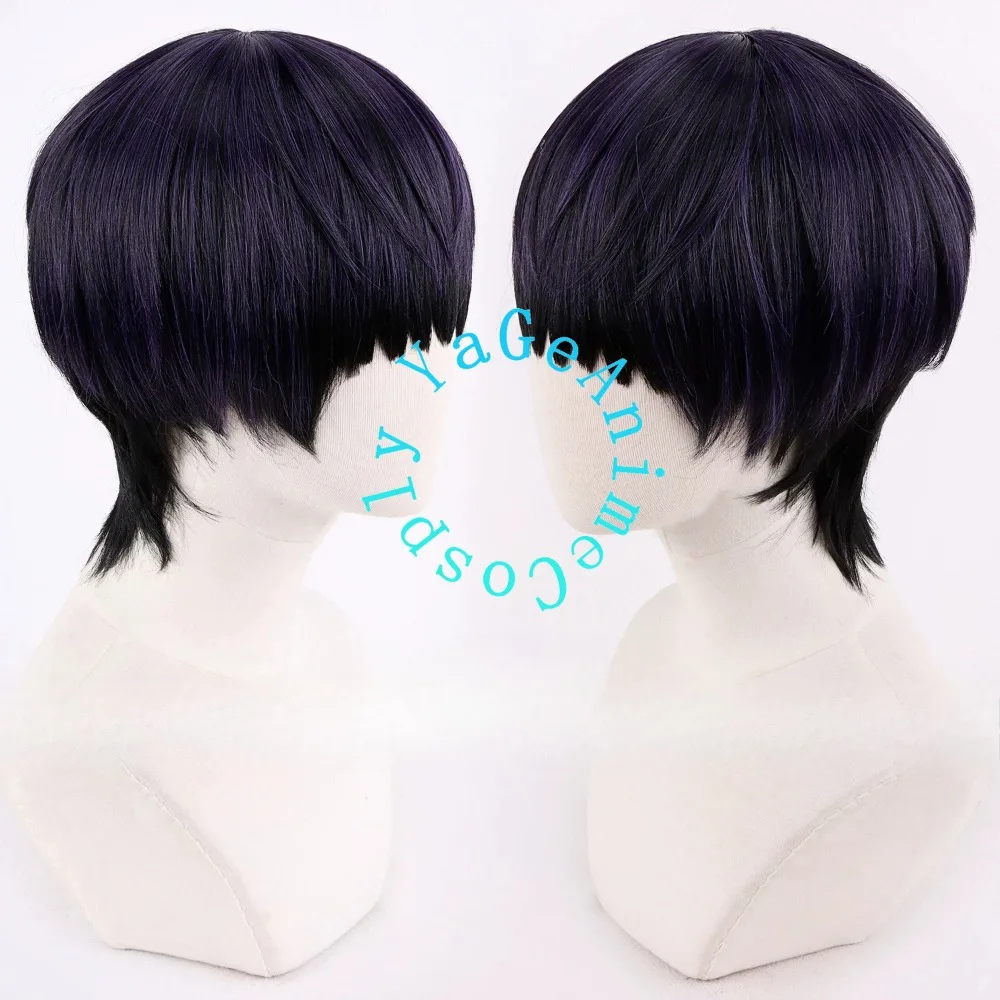 Peluca de Cosplay del Personaje de Anime Soshiro Hoshina, Color Degradado Morado y Negro, Cabello Corto, Peluca para Conventión